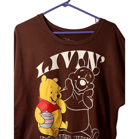 Disney Sweatshirt Womens Size L Winnie The Pooh Livin Bother Free Brown Pullover - Picture 3 of 7